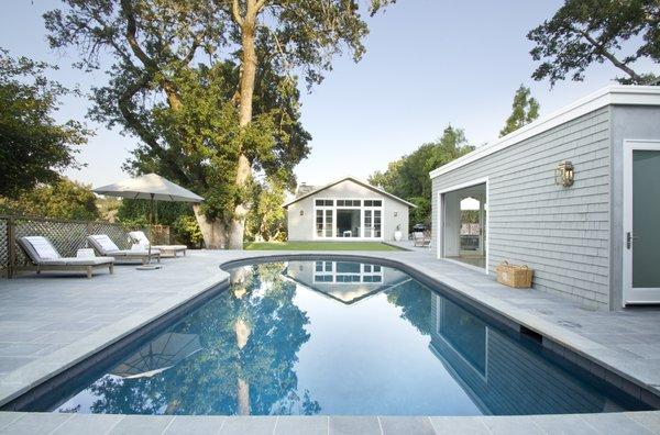 Landscaping, New Pool House and Bluestone Tile in Ross.