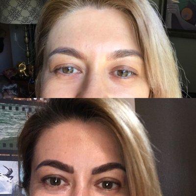 Before and After photos of microbladed eyebrows