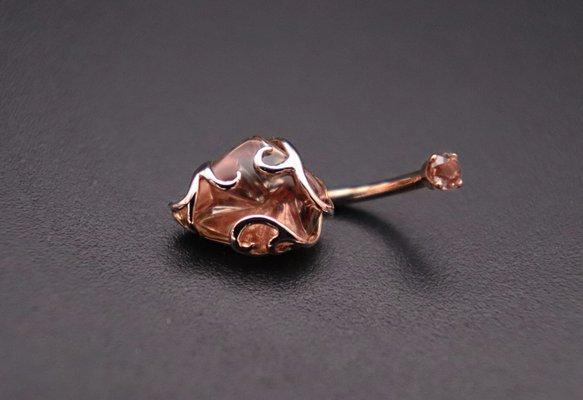 Custom created by BVLA with one of a kind John Dyer Cut Oregon Sunstone. This 14k Solid Rose Gold Navel Curve is one of a kind.