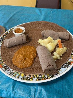 Injera and potatoes