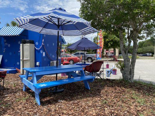 Get some fresh air and enjoy a snoball in our chill seating area.