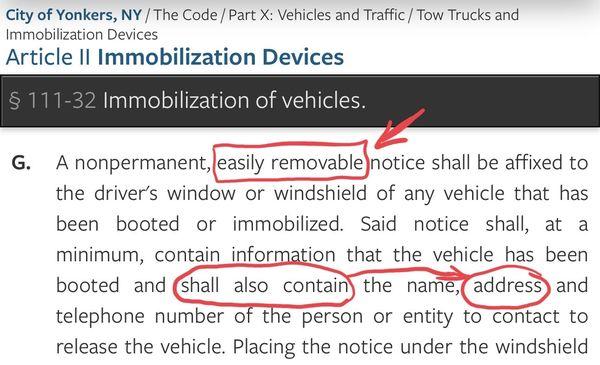 The actual code. Asking for an EASILY REMOVABLE notice that CONTAINS THE ADDRESS. No exceptions provided.