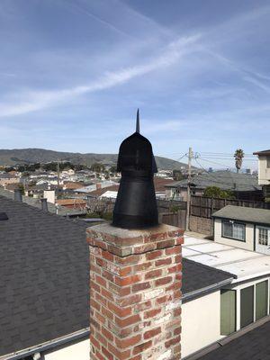 A High Wind Cap can be installed onto an existing masonry chimney as well as a Chimney Pan.