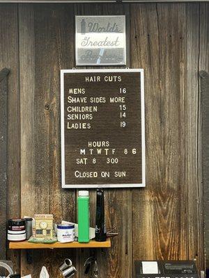 Prices for Dave's haircuts