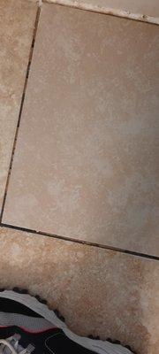 Loose tiles with filthy grout in the bathroom