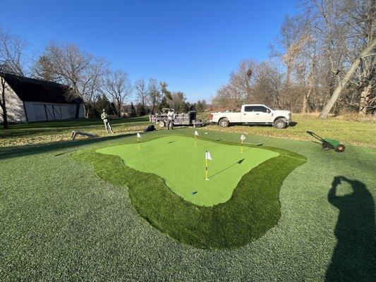 Light green padded Putting Green Installation in Brighton Mi