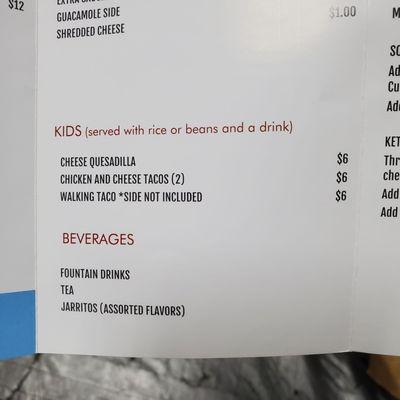 Menu as of July 2022