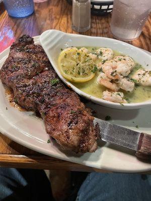 Shrimp scampi and NY strip sirloin