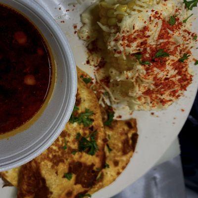 Burria tacos and street corn