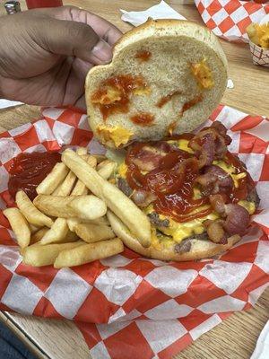 Cheeseburger with Bacon and a side of fries