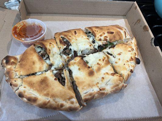 steak and cheese calzone