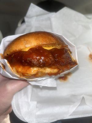 Chicken sandwich dipped in their char sauce with cheese. The best!