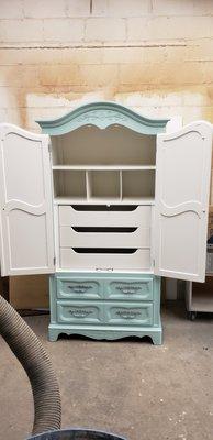 After photo of custom armoire finished two tone lacquer