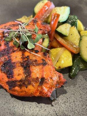 Grilled Annatto chicken and grilled fresh vegetables