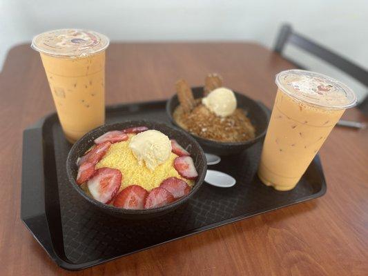 Thai Tea, Mango Bingsu & Coffee Bingsu