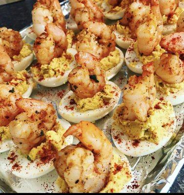 Deviled eggs w/ shrimp.