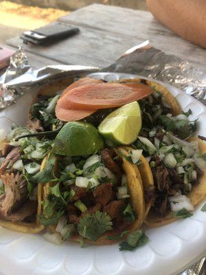 Asada, barbacoa and carnitas tacos