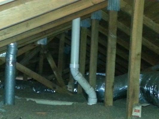 Roof truss system showing plumbing vent and AC ductwork