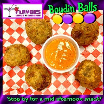 Need a mid-day snack? Try our Boudin Balls... Delicious and packed with FLAVOR! Order online www.flavorswingsndaiquiris.com