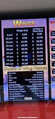 Wing menu