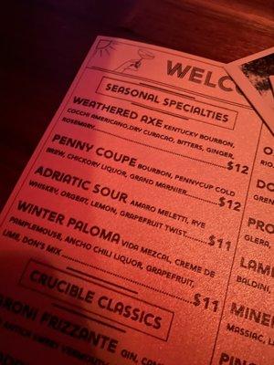 Seasonal specialty menu