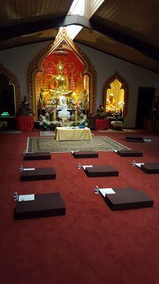 Set-up for English Dhamma Night, 6:30 PM, Wednesday, August 15, 2018.