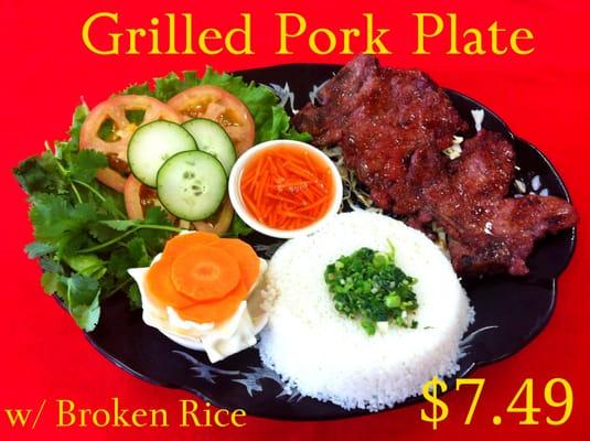 Grilled Pork Plate served with broken rice