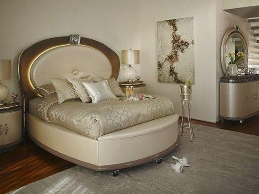 Contemporary Bedroom with Italian Furniture: Overture bedroom comes in a creamy pearl finish.