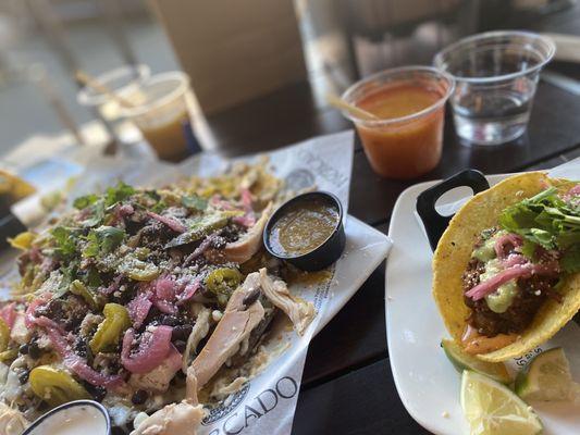 Nachos and short rib taco.