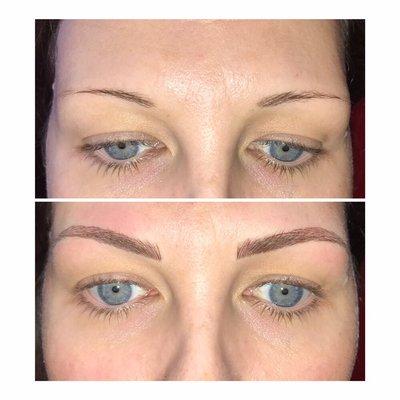 Before and after microbladed eyebrows.