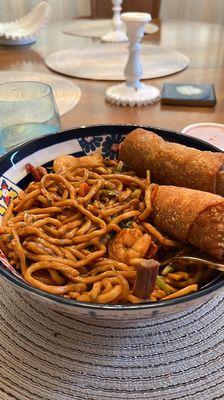 House Special Lo Mein with two pork egg rolls