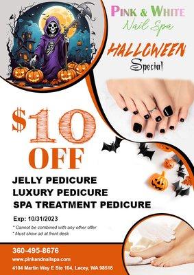 HALLOWEEN SPECIAL

4104 MARTIN WAY E STE 104, LACEY, WA 98516
360-495-8676 | https://pinkandnailspa.com/