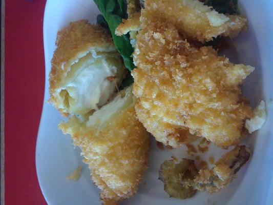 Ebichil. Yellow peppers deep fried and stuffed with cream cheese and shrimp.