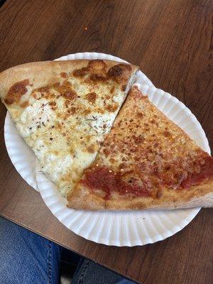 One Plain Slice and one Single Crust White Pizza slice.