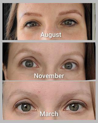 Microblading progression over 7 months