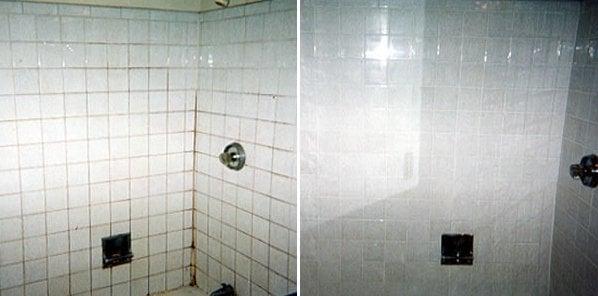 Before and after shower grout cleaning and repair