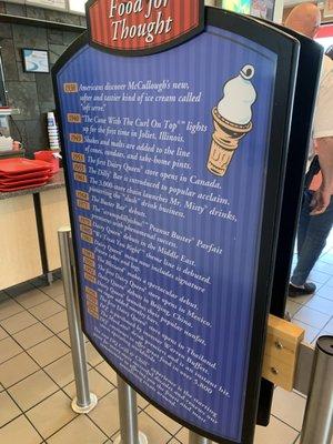 History fact display sign at Dairy Queen in Wichita Falls, Texas.