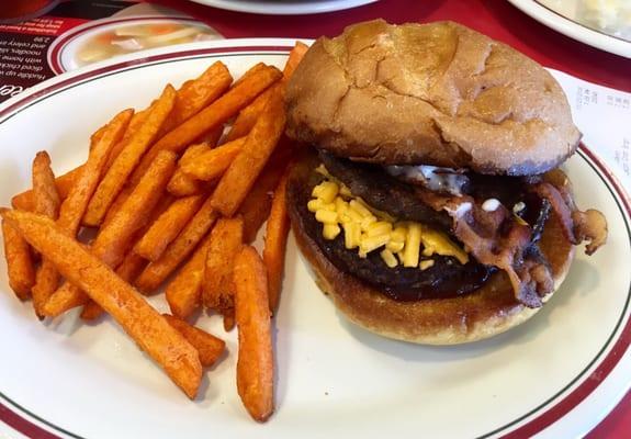 Bacon BBQ Burger with sweet potato fries