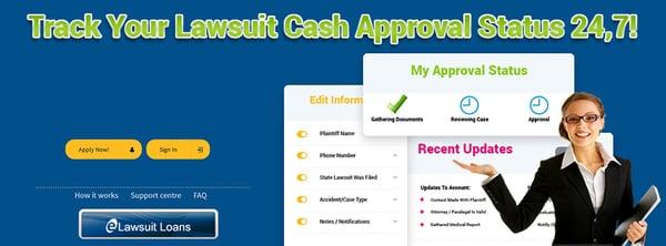 Track your lawsuit funding application online, and know exactly when you are approved for a lawsuit cash advance, ONLY with E...