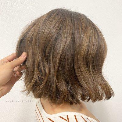 Balayage on textured bob