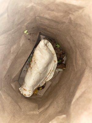 My upside down brown bag stuffed asada taco