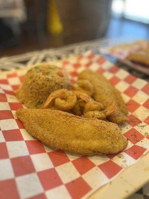 Fried fish, fried shrimps and fried rice