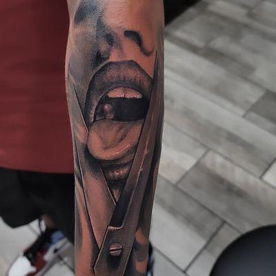 Badass black and grey tattoo done here at Firme Copias Tattoo Studio.