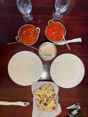 Chicken Tikka Masala, Butter Chicken, Garlic Naan