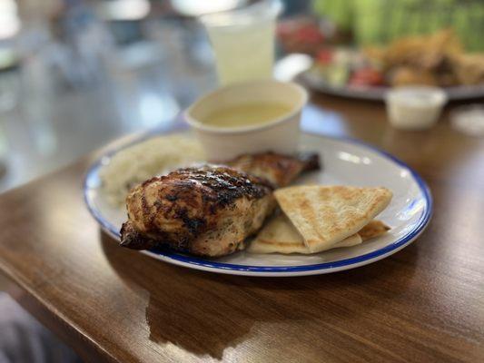 Greek Rotisserie Chicken, Rice Pilaf and Chicken Soup