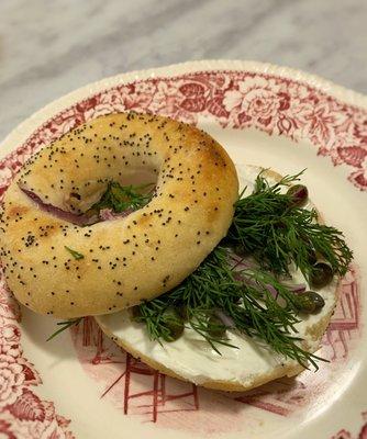 Onion & Poppy Baily with Cream Cheese, Dill, Red Onion & Capers