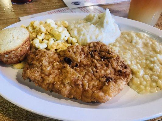 Pork Chops cream corn macaroni and cheese