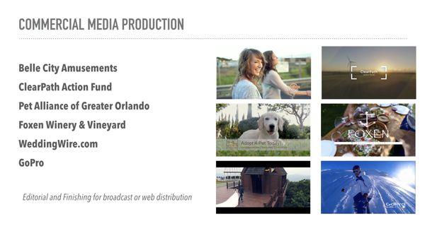 Commercial Media Production for promotional pieces to run as advertisements on television or online.