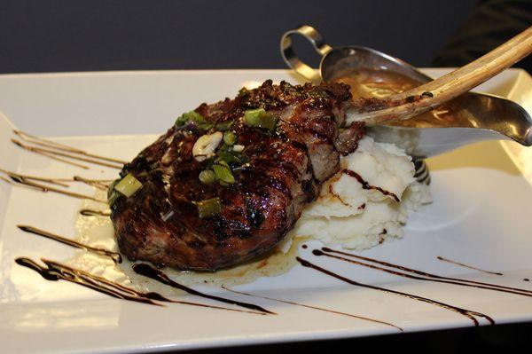 Grilled Veal Chop with Porcini Mushrooms over Mashed Potatoes