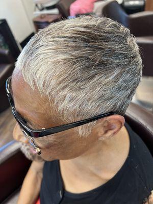 Relaxed Pixie with grey treatment to keep yellow away and the silver fox